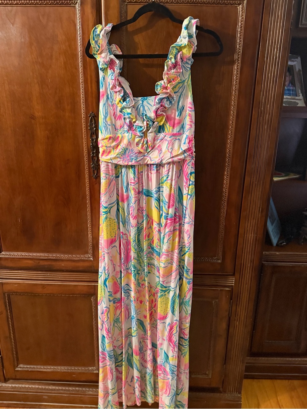Womens Pink Tropical Ruffle One-Piece Dress